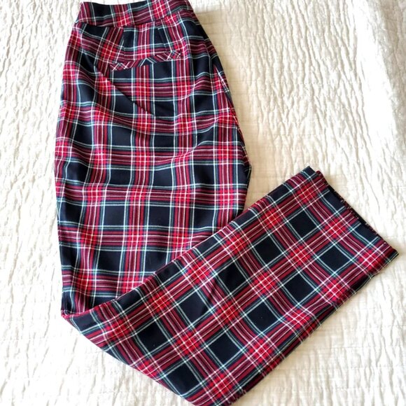 PANTS CHRISTOPHER &BANKS SIZE 4PETITE STRAIGHT LEGS PLAID RED BLACK GREEN WHITE - Picture 1 of 7